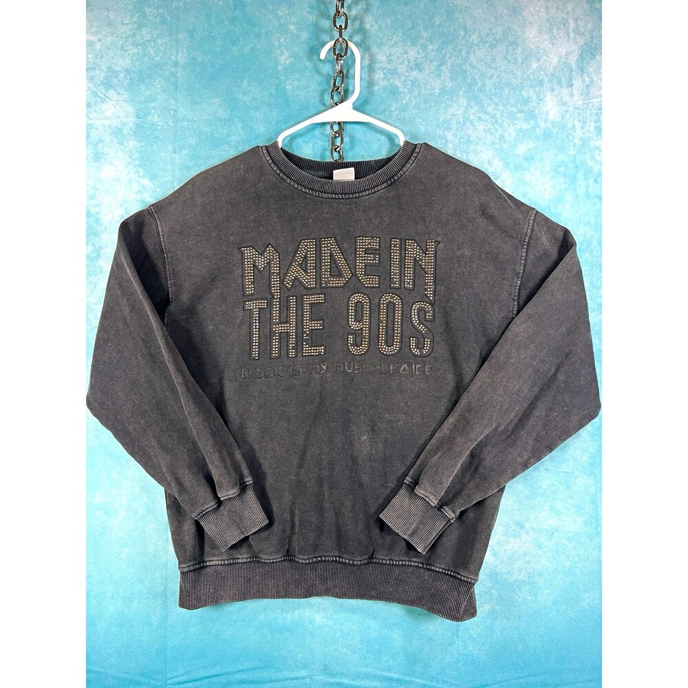 Distressed ZARA Gray Pullover Crewneck Sweatshirt Graphic Print 90s Fleece Teens